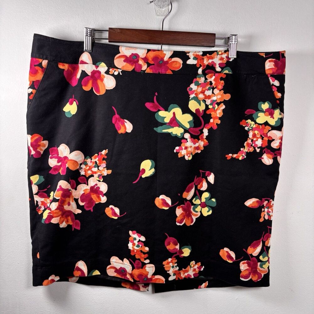 Merona Floral Mini Skirt Size 18 Plus Size Black Multicolor Stretch Cotton